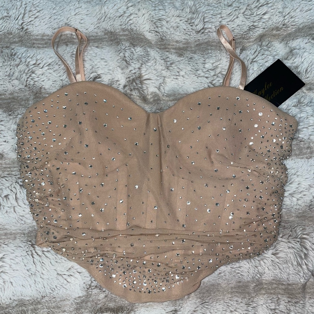Elegant Tan Embellished Women's Intimate Top